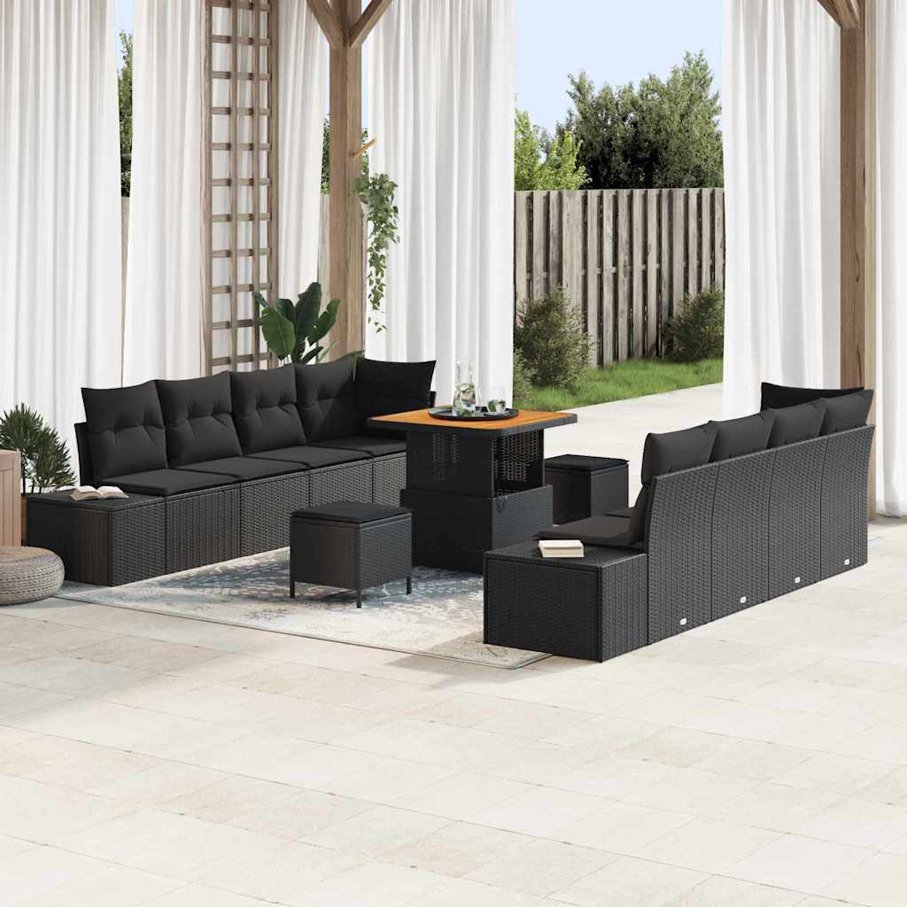 Conjunto de sofás de jardín 11 pcs Negro ratán sintético