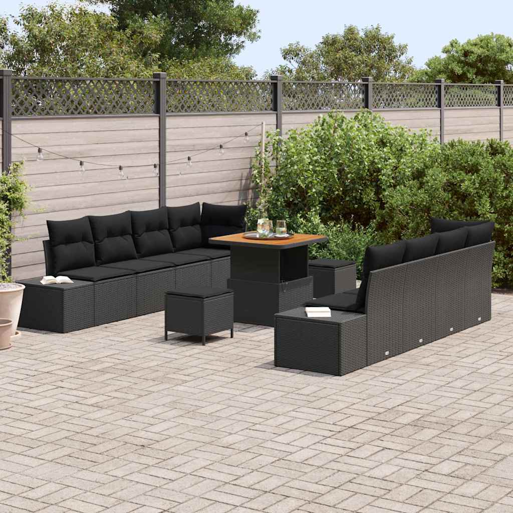 Conjunto de sofás de jardín 11 pcs Negro ratán sintético