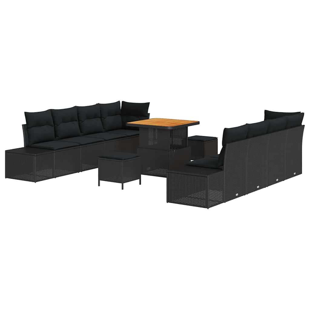 Conjunto de sofás de jardín 11 pcs Negro ratán sintético