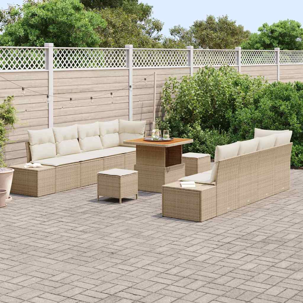 Conjunto de sofás de jardín 11 pcs Beige ratán sintético