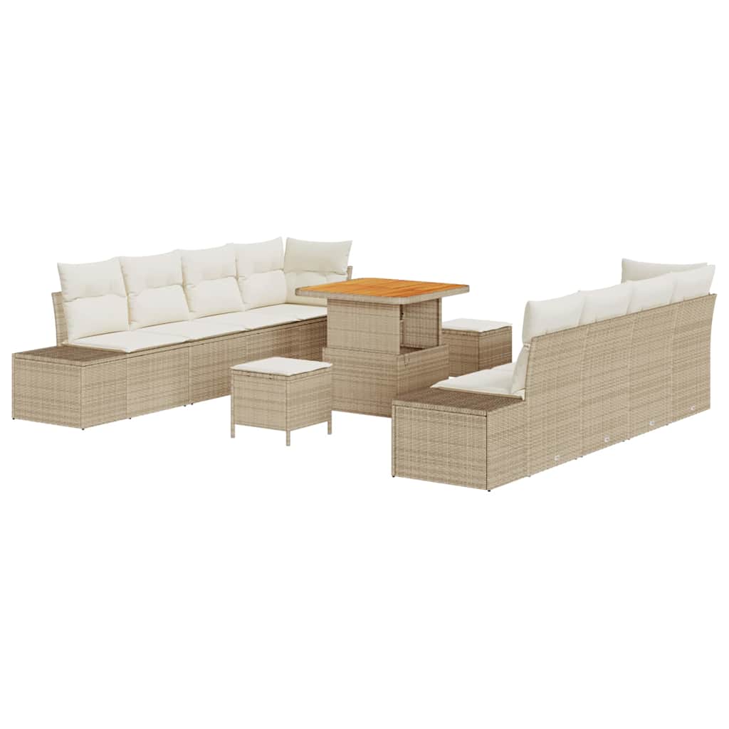 Conjunto de sofás de jardín 11 pcs Beige ratán sintético