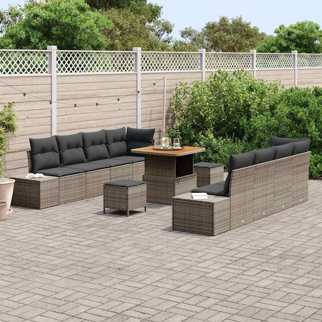 Conjunto de sofás de jardín 11 pcs Gris ratán sintético
