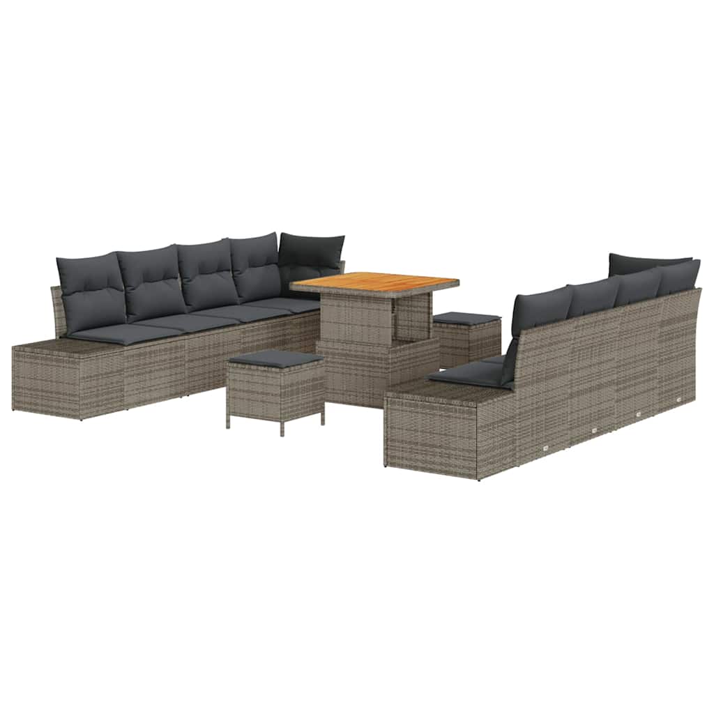 Conjunto de sofás de jardín 11 pcs Gris ratán sintético