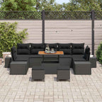 Conjunto de sofás de jardín 10 pcs Negro ratán sintético