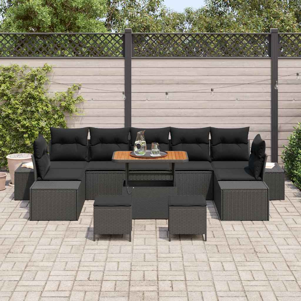 Conjunto de sofás de jardín 10 pcs Negro ratán sintético