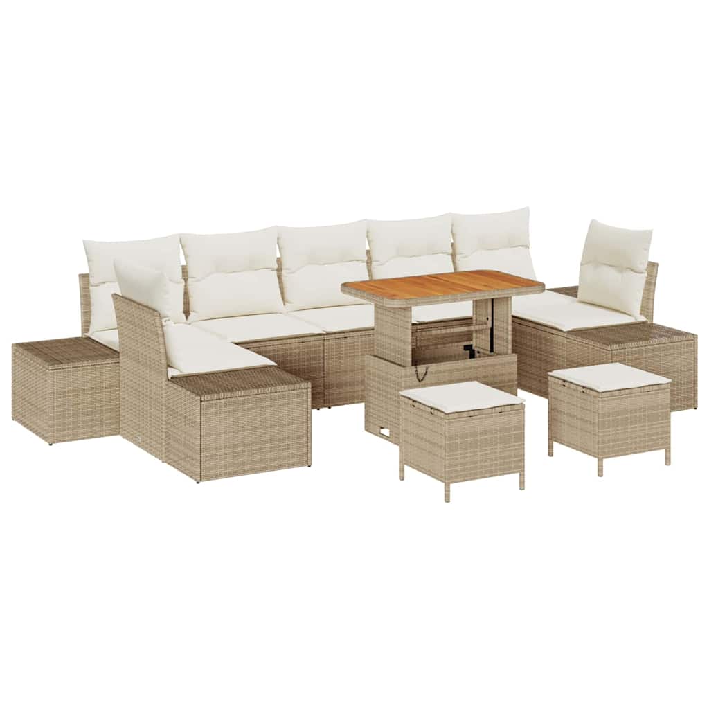 Conjunto de sofás de jardín 10 pcs Beige ratán sintético