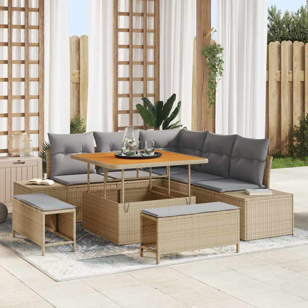 Conjunto de sofás de jardín 8 pcs Beige ratán sintético
