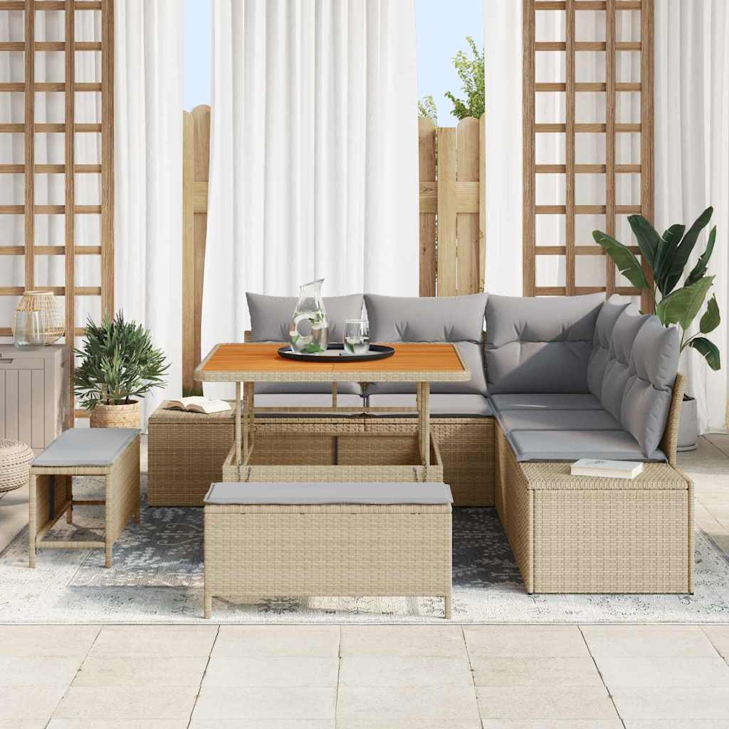 Conjunto de sofás de jardín 8 pcs Beige ratán sintético