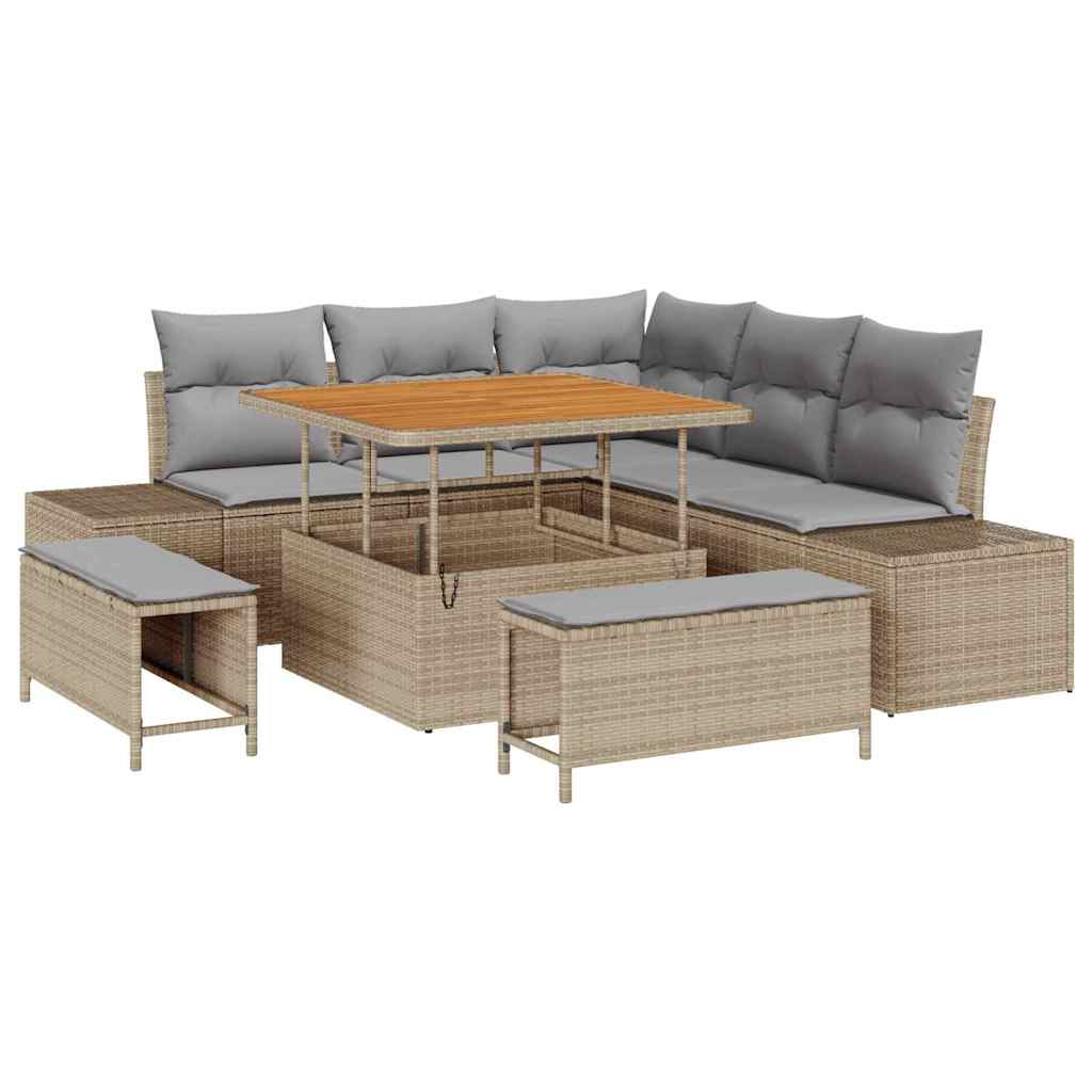 Conjunto de sofás de jardín 8 pcs Beige ratán sintético