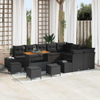 Conjunto de sofás de jardín 13 pcs Negro ratán sintético