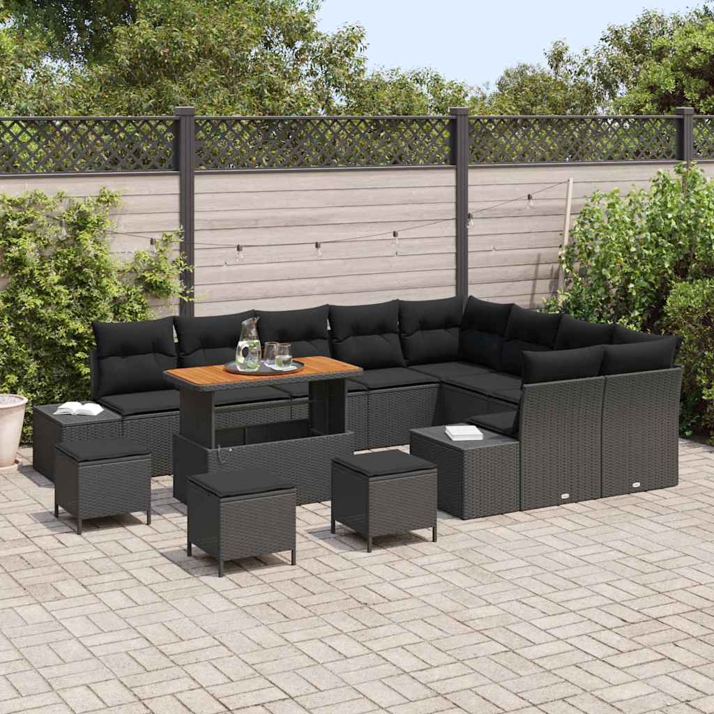 Conjunto de sofás de jardín 13 pcs Negro ratán sintético