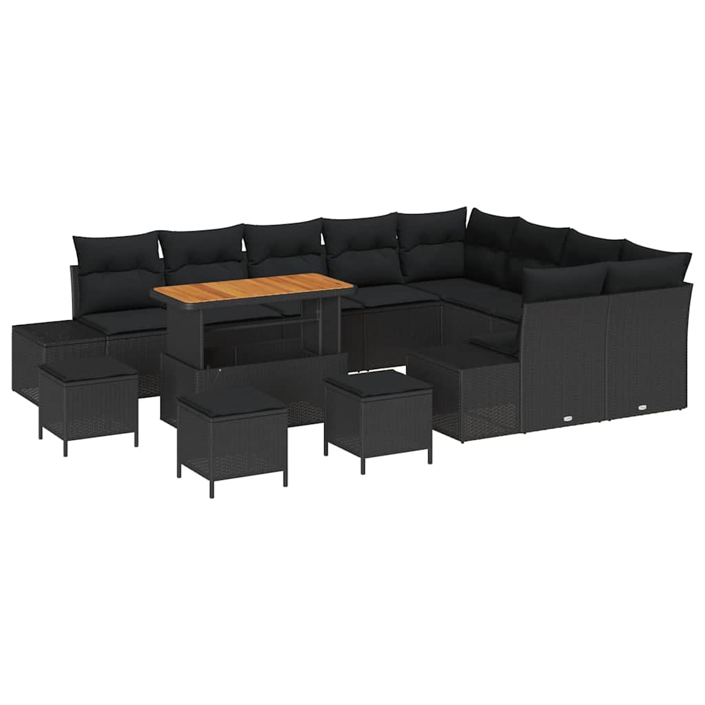 Conjunto de sofás de jardín 13 pcs Negro ratán sintético