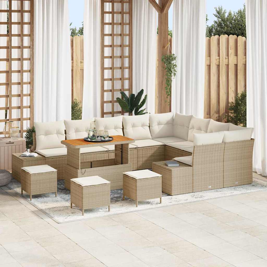 Conjunto de sofás de jardín 13 pcs Beige ratán sintético
