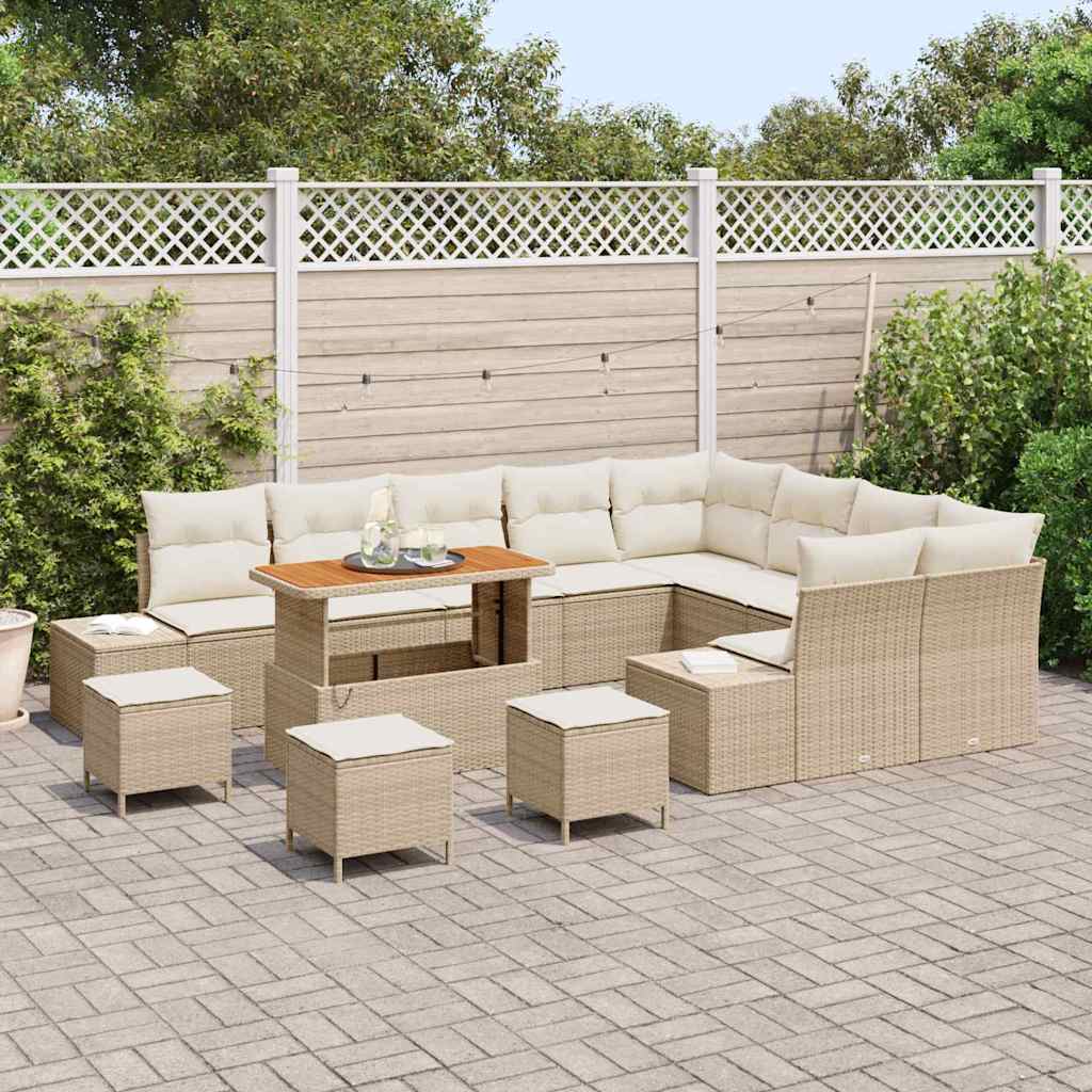 Conjunto de sofás de jardín 13 pcs Beige ratán sintético