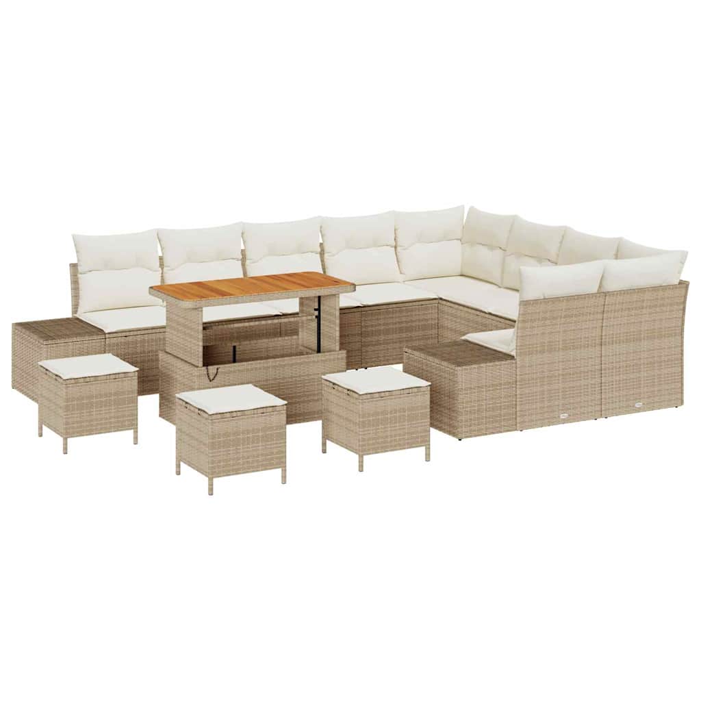 Conjunto de sofás de jardín 13 pcs Beige ratán sintético