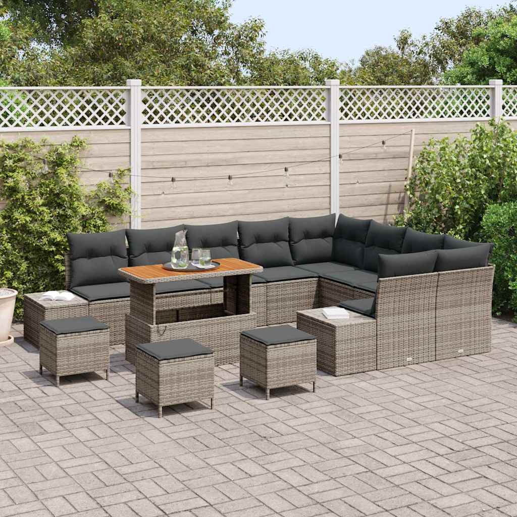 Conjunto de sofás de jardín 13 pcs Gris ratán sintético