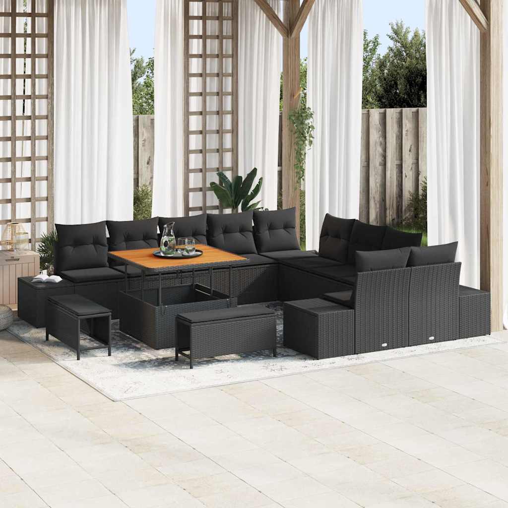 Conjunto de sofás de jardín 13 pcs Beige ratán sintético