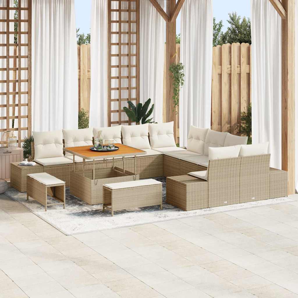 Conjunto de sofás de jardín 13 pcs Beige ratán sintético