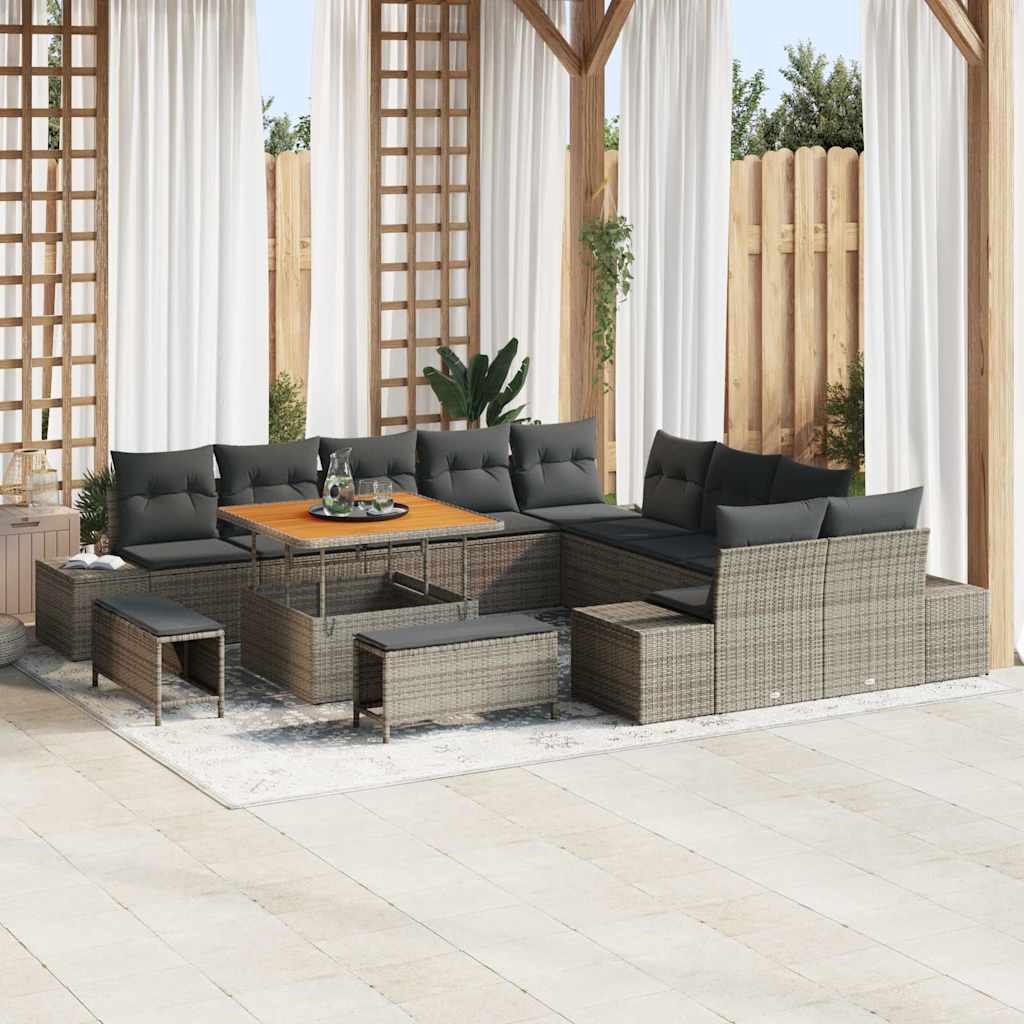 Conjunto de sofás de jardín 13 pcs Beige ratán sintético