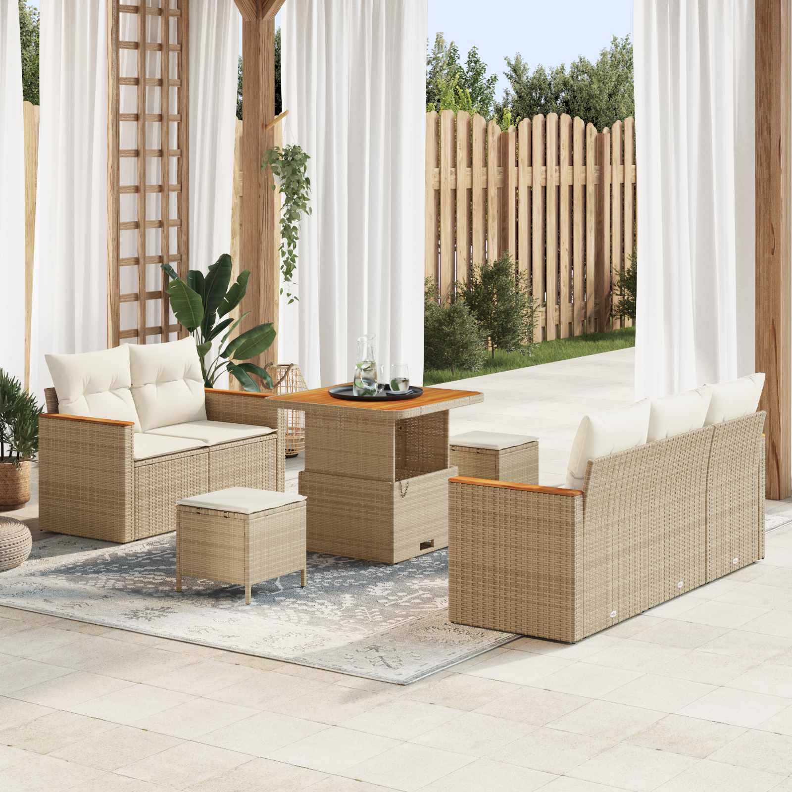 Conjunto de sofá de jardín 4 pcs Marrón ratán sintético