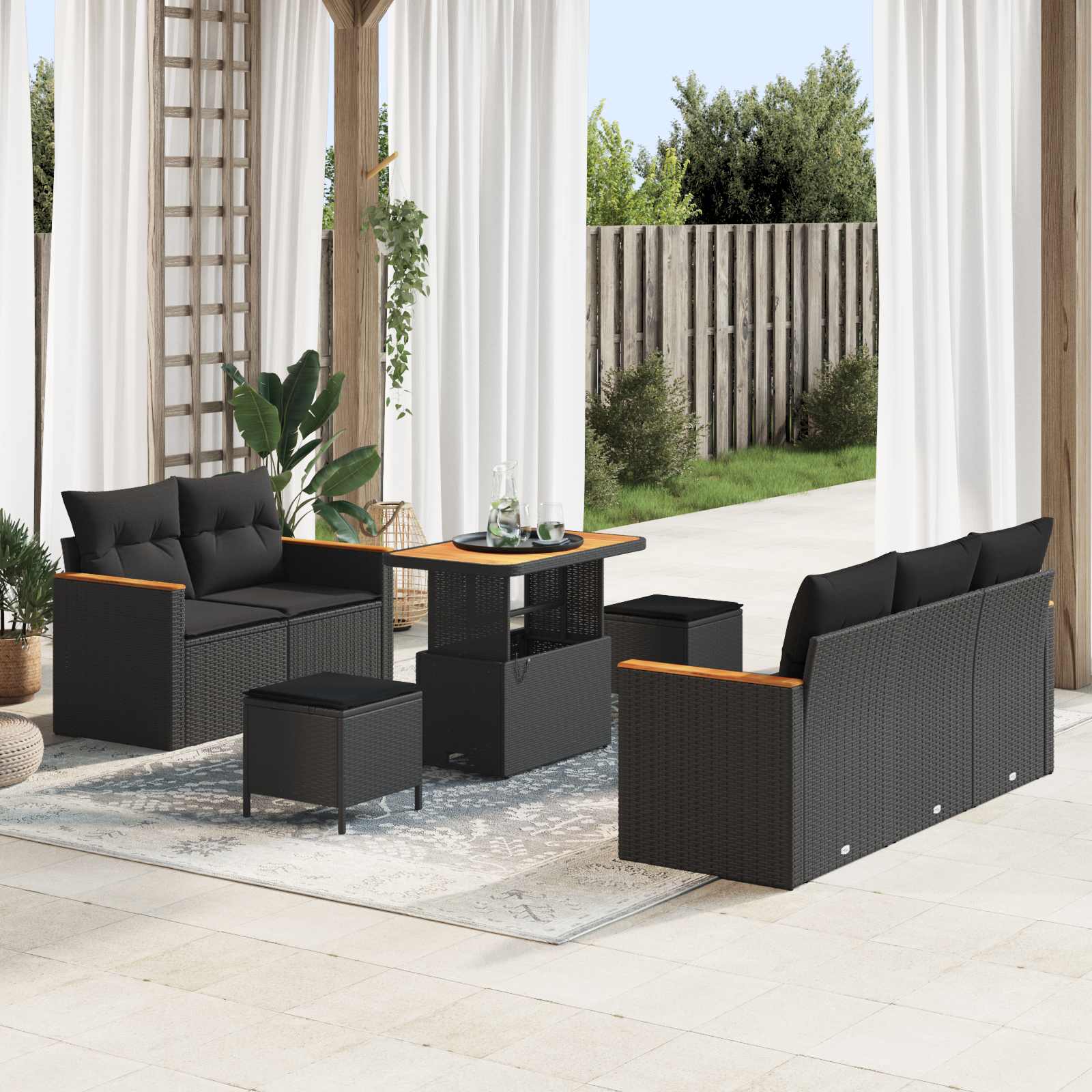 Conjunto de sofá de jardín 4 pcs Marrón ratán sintético