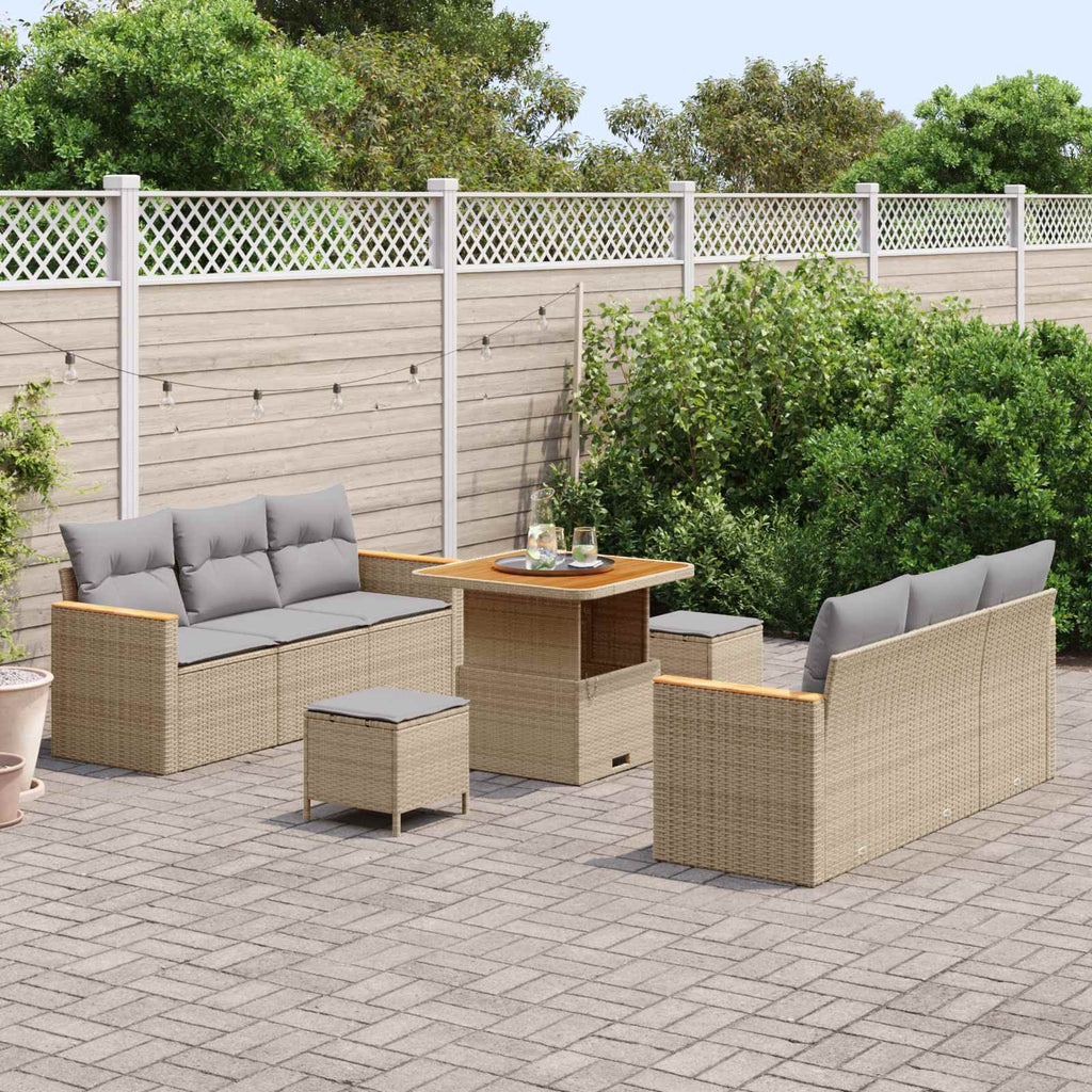Conjunto de sofás de jardín 9 pcs Beige ratán sintético