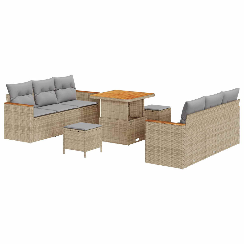 Conjunto de sofás de jardín 9 pcs Beige ratán sintético
