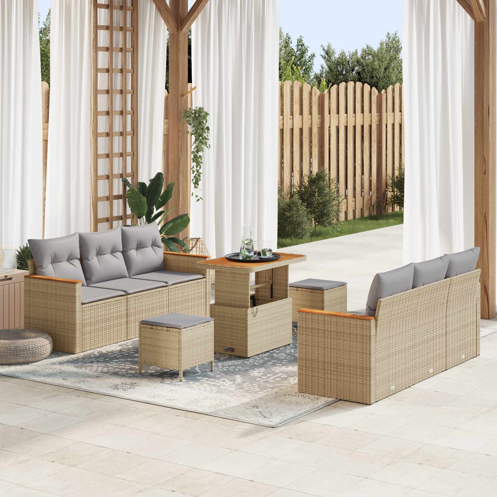 Conjunto de sofás de jardim 9 pcs Vime sintético Bege