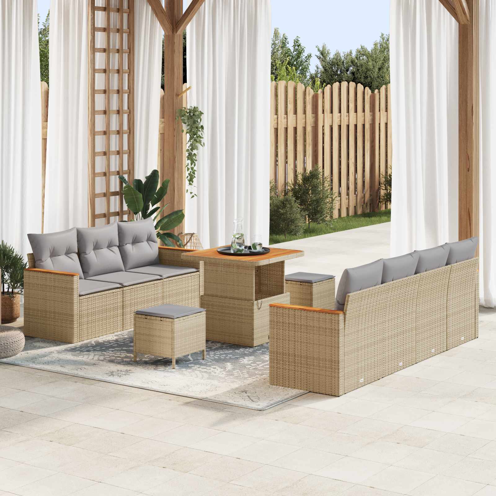 Conjunto de sofás de jardín 10 pcs Beige ratán sintético