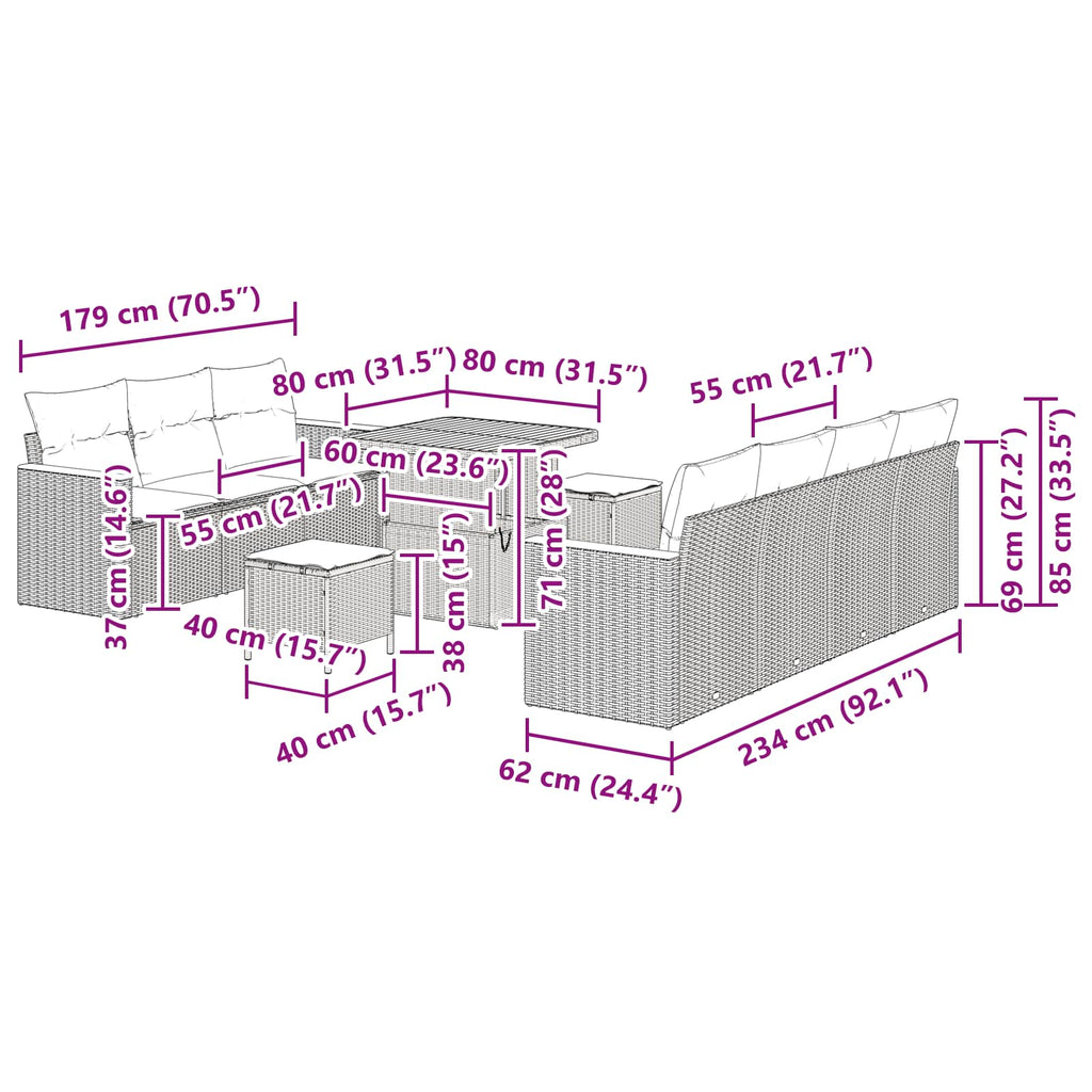 Conjunto de sofás de jardín 10 pcs Beige ratán sintético