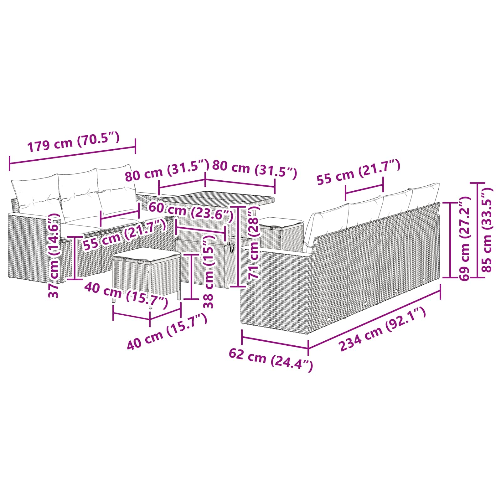 Conjunto de sofás de jardín 10 pcs Beige ratán sintético