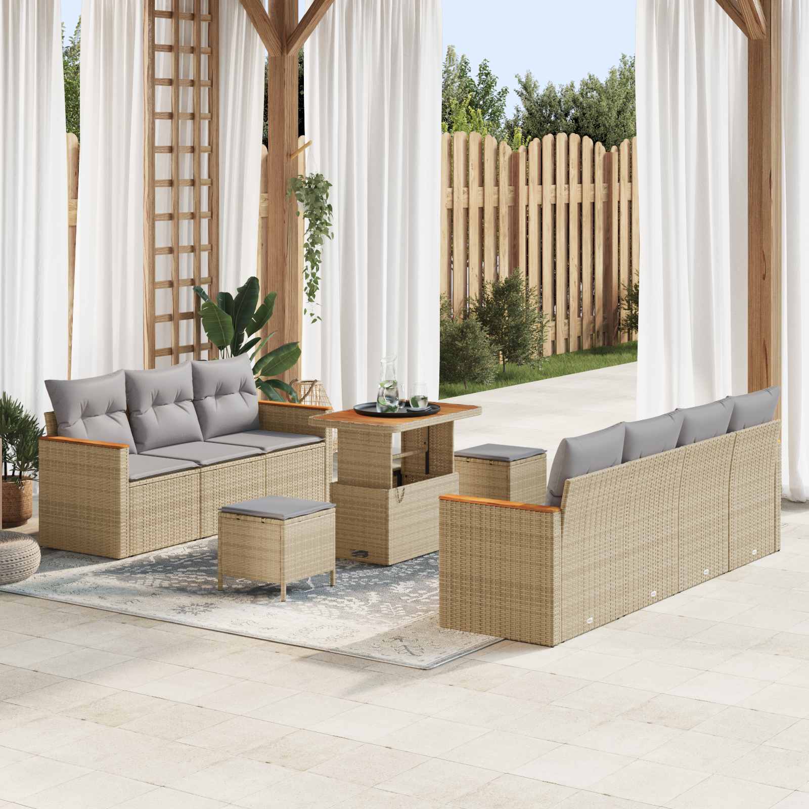 Conjunto de sofás de jardín 10 pcs Beige ratán sintético