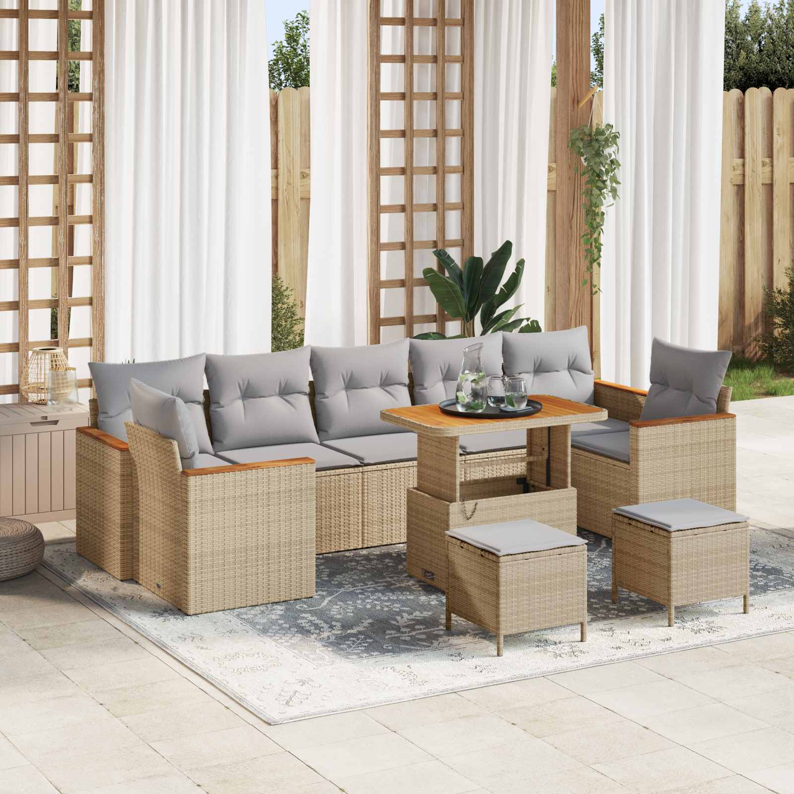 Conjunto de Sofás de Jardim 10 peças Bege vime sintético