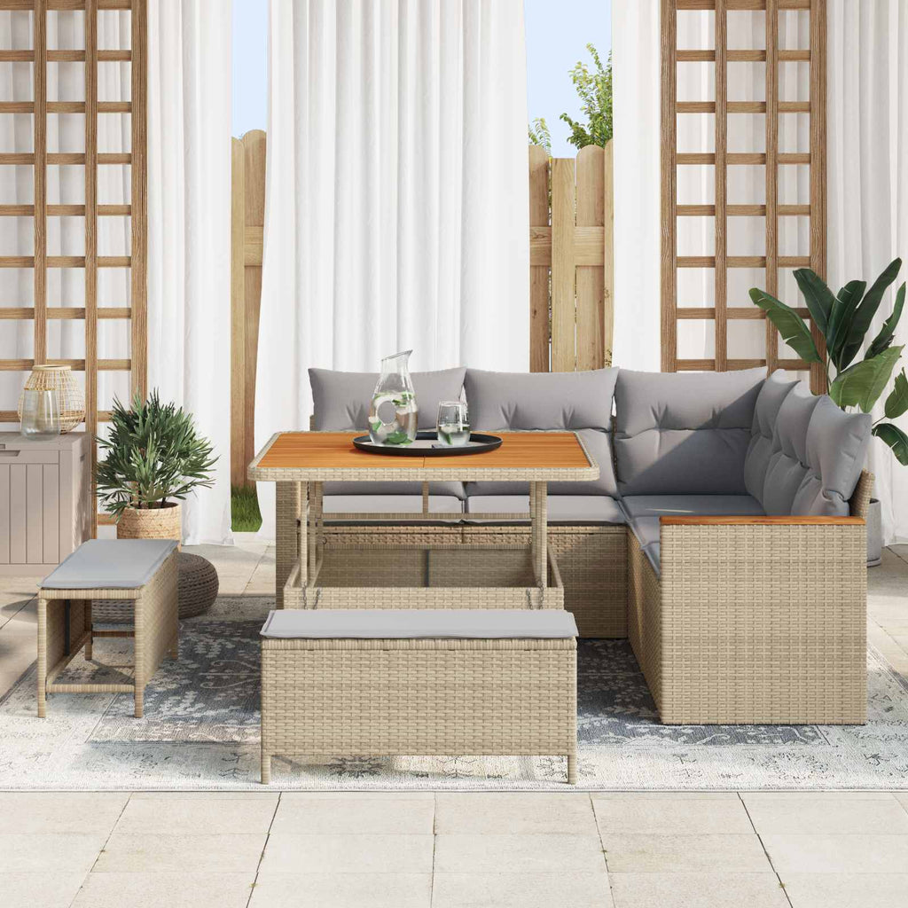 Conjunto de sofás de jardín 8 pcs Beige ratán sintético