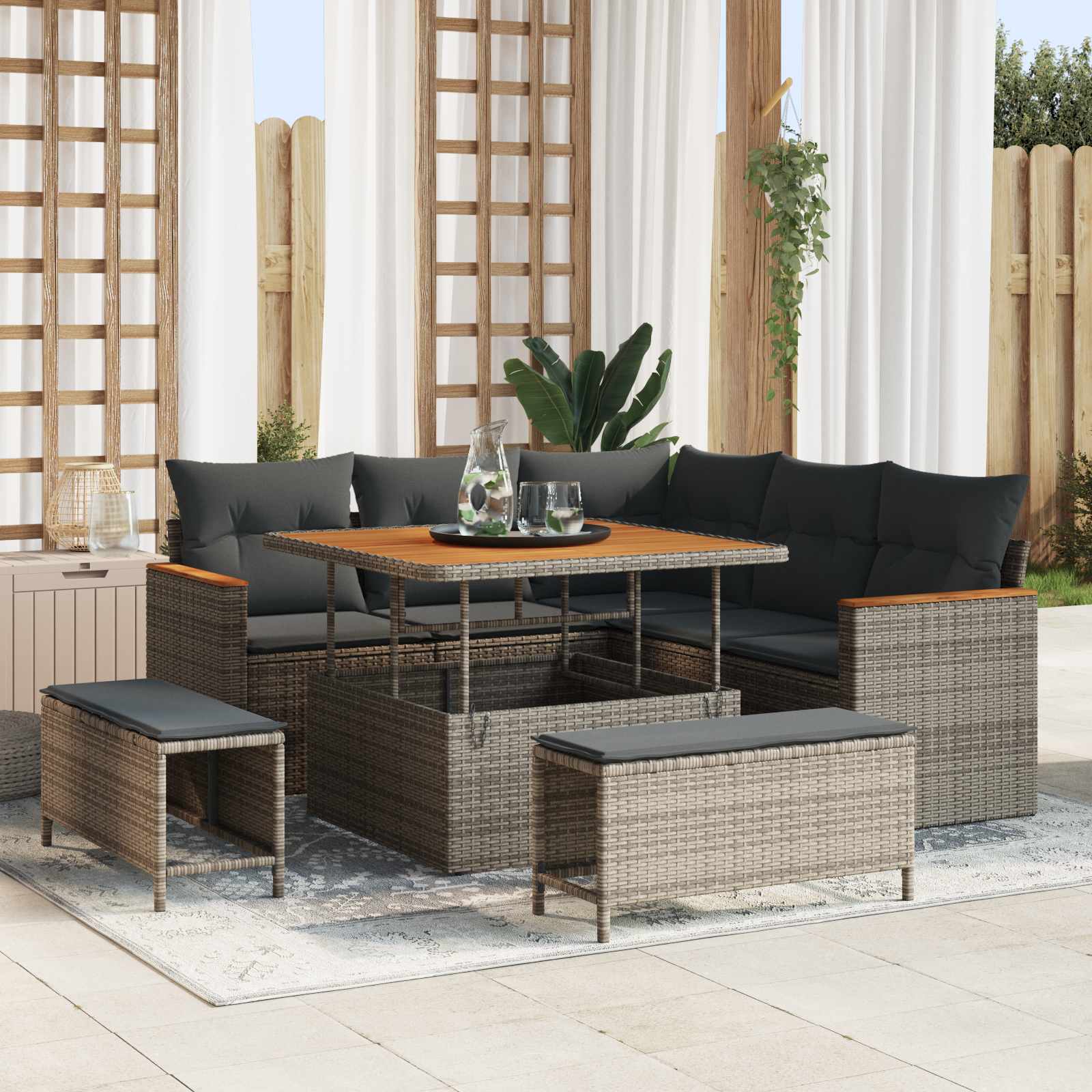 Conjunto de sofás de jardín 8 pcs Beige ratán sintético