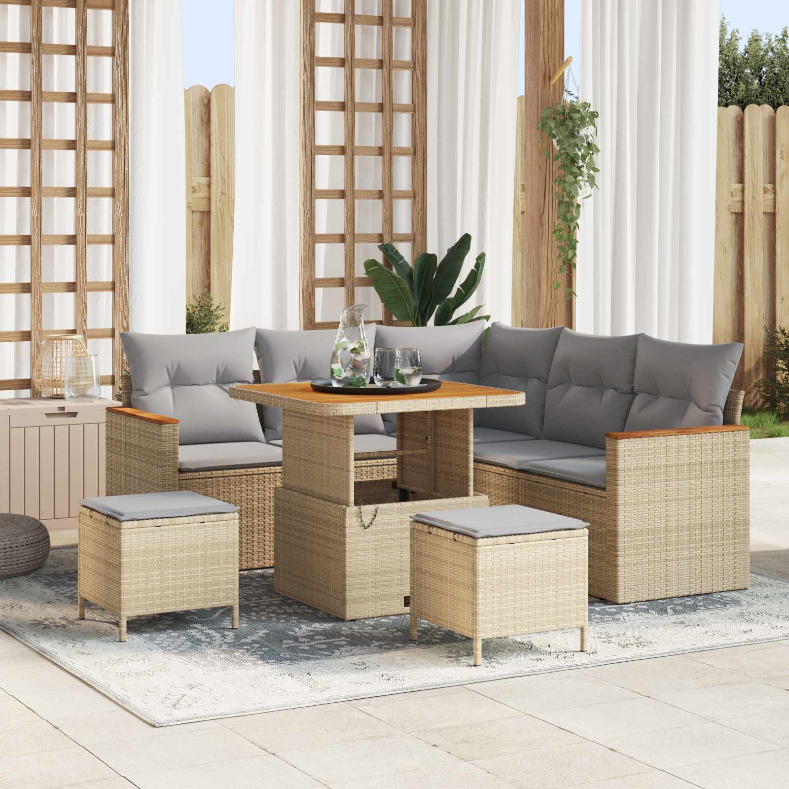 Conjunto de sofás de jardín 8 pcs Beige ratán sintético