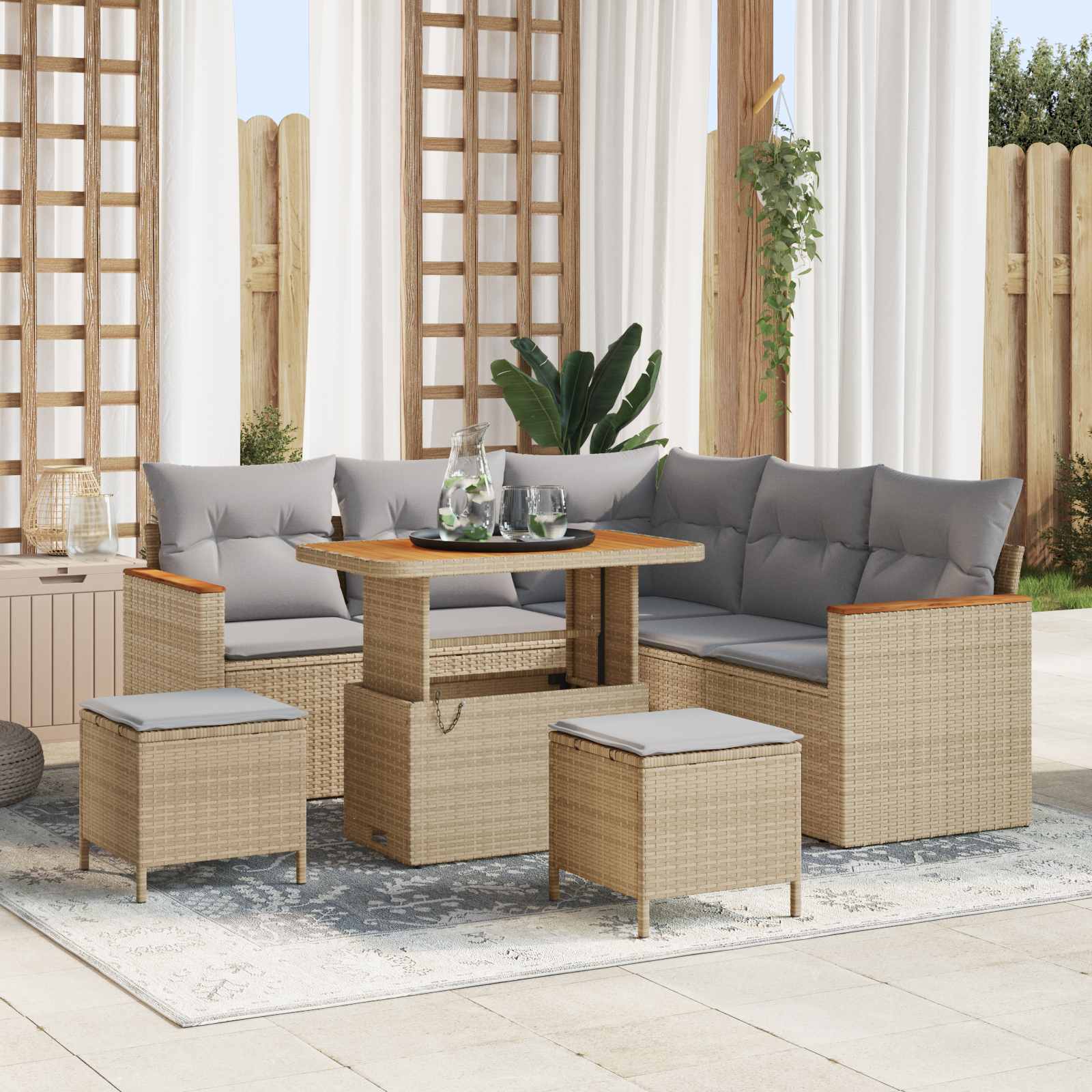 Conjunto de sofás de jardín 8 pcs Beige ratán sintético