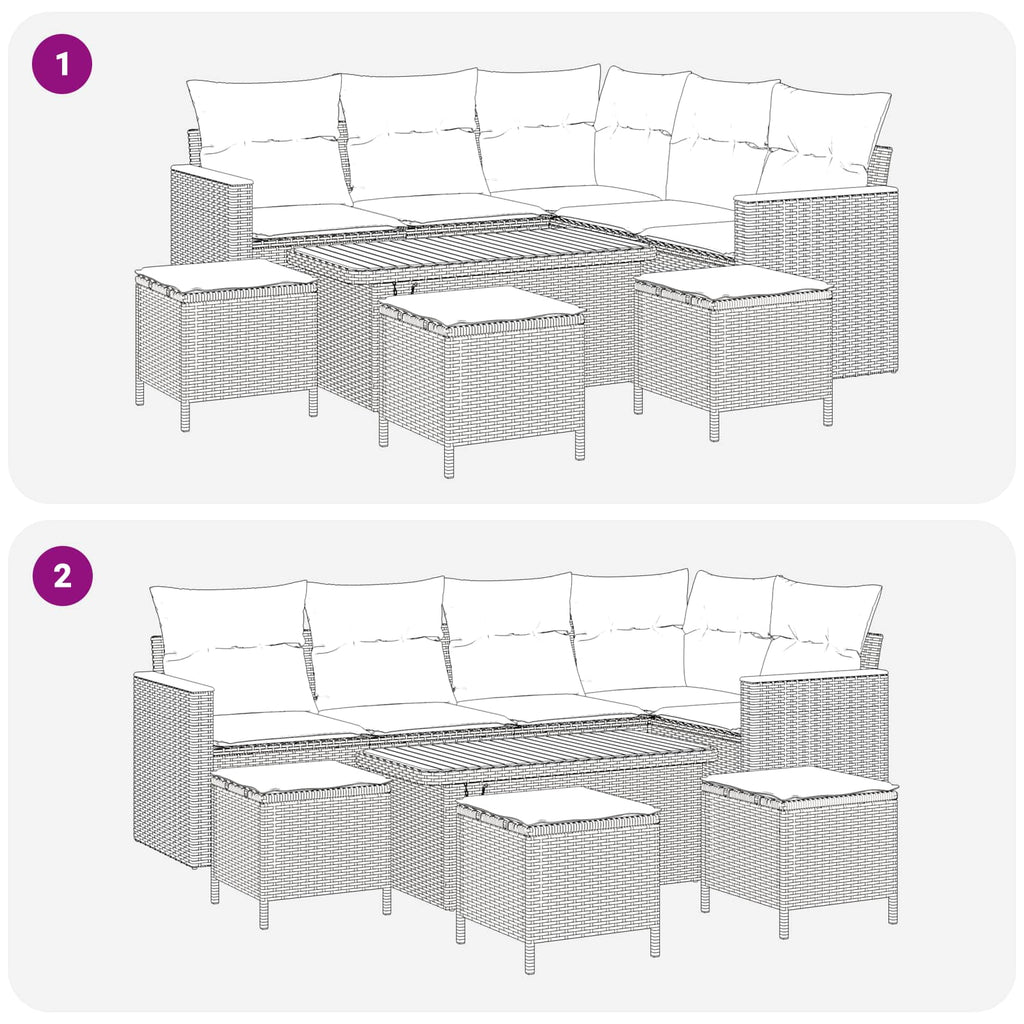 Conjunto de sofás de jardín 9 pcs Negro ratán sintético