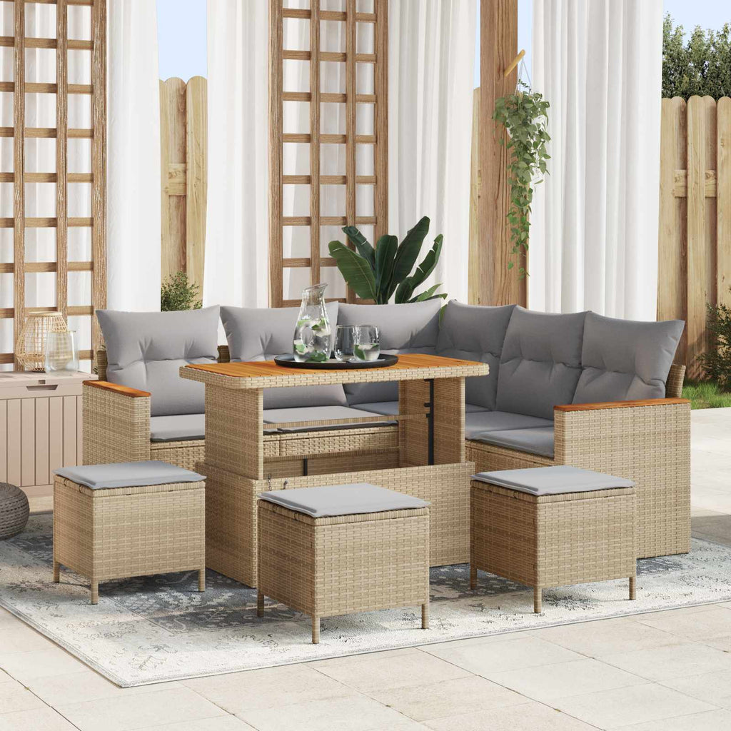 Conjunto de sofás de jardín 9 pcs Beige ratán sintético