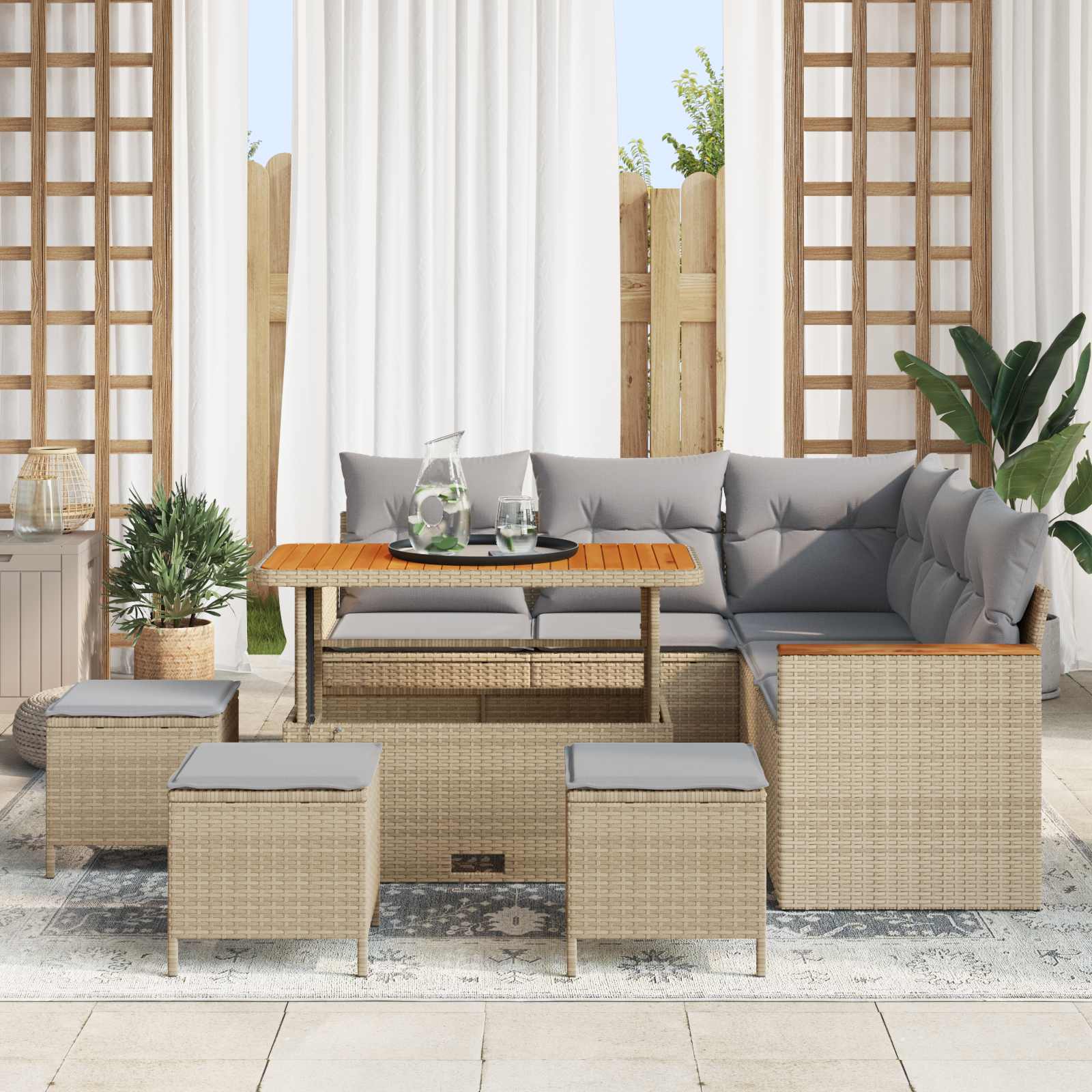 Conjunto de sofás de jardín 9 pcs Beige ratán sintético