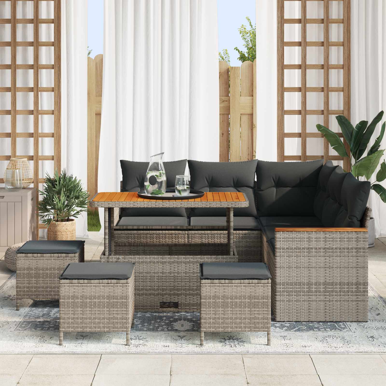 Conjunto de sofás de jardín 9 pcs Gris ratán sintético