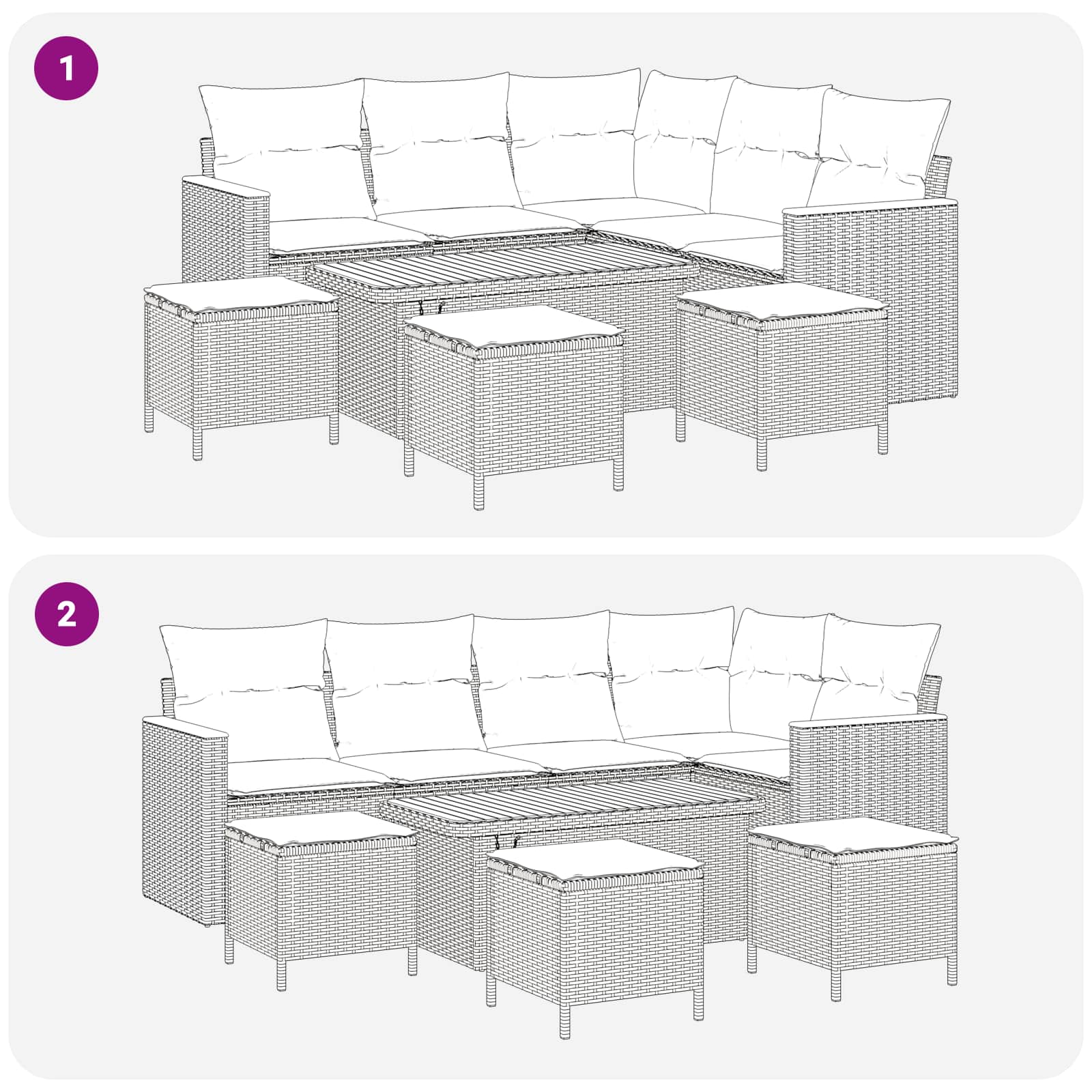 Conjunto de sofás de jardín 9 pcs Gris ratán sintético