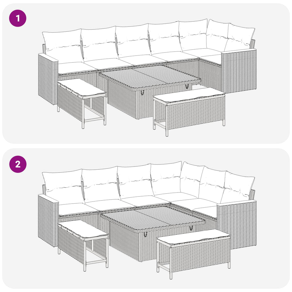 Conjunto de sofás de jardín 9 pcs Beige ratán sintético