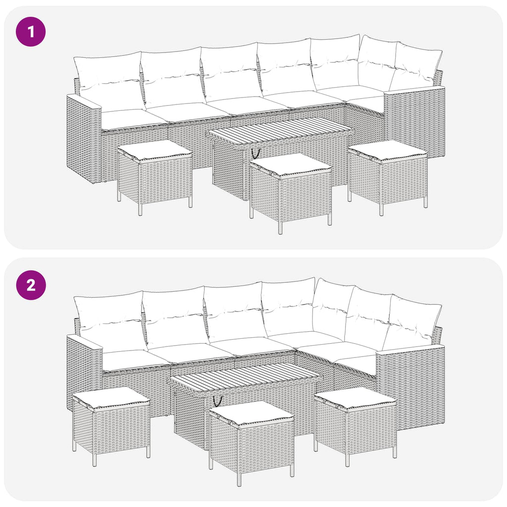 Conjunto de sofás de jardín 10 pcs Negro ratán sintético