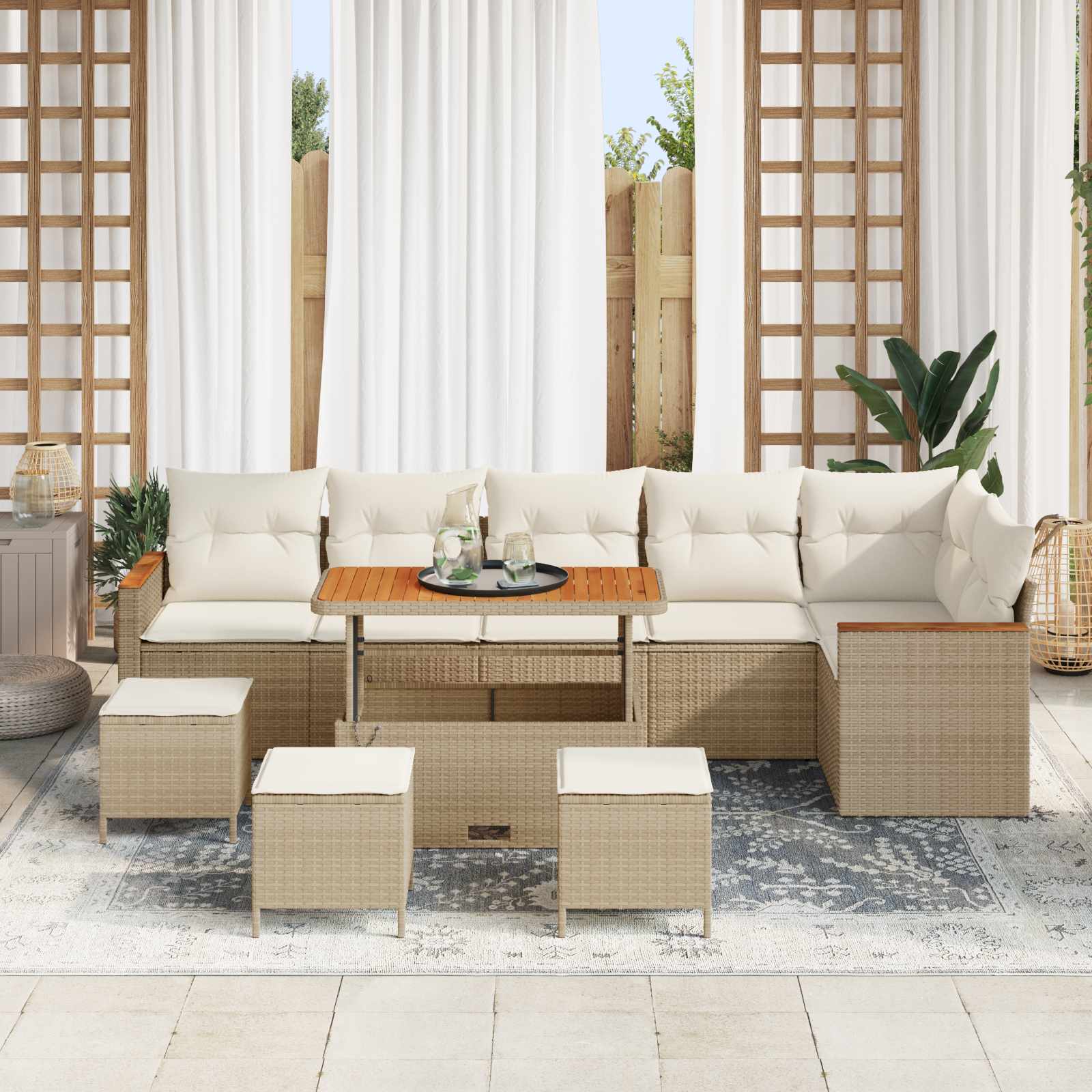 Conjunto de sofás de jardín 10 pcs Beige ratán sintético