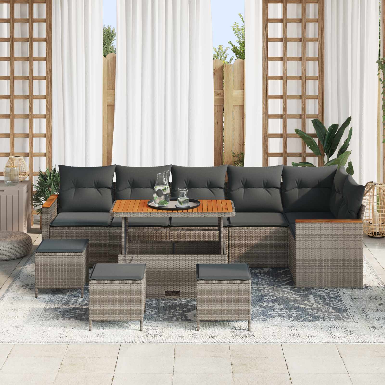 Conjunto de sofás de jardín 10 pcs Gris ratán sintético