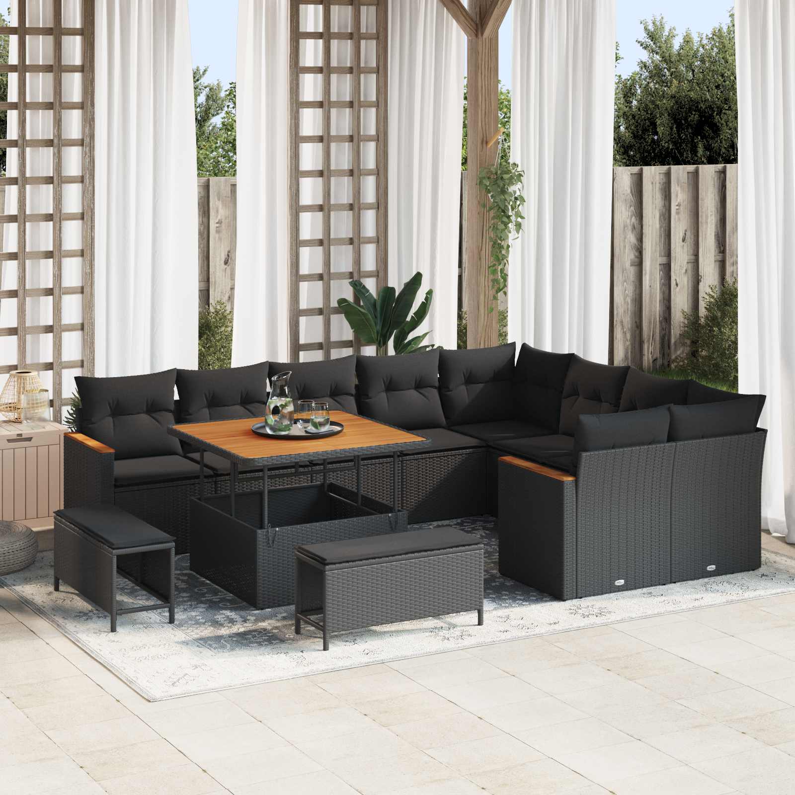Conjunto de sofás de jardim 12 pcs Rattan sintético bege