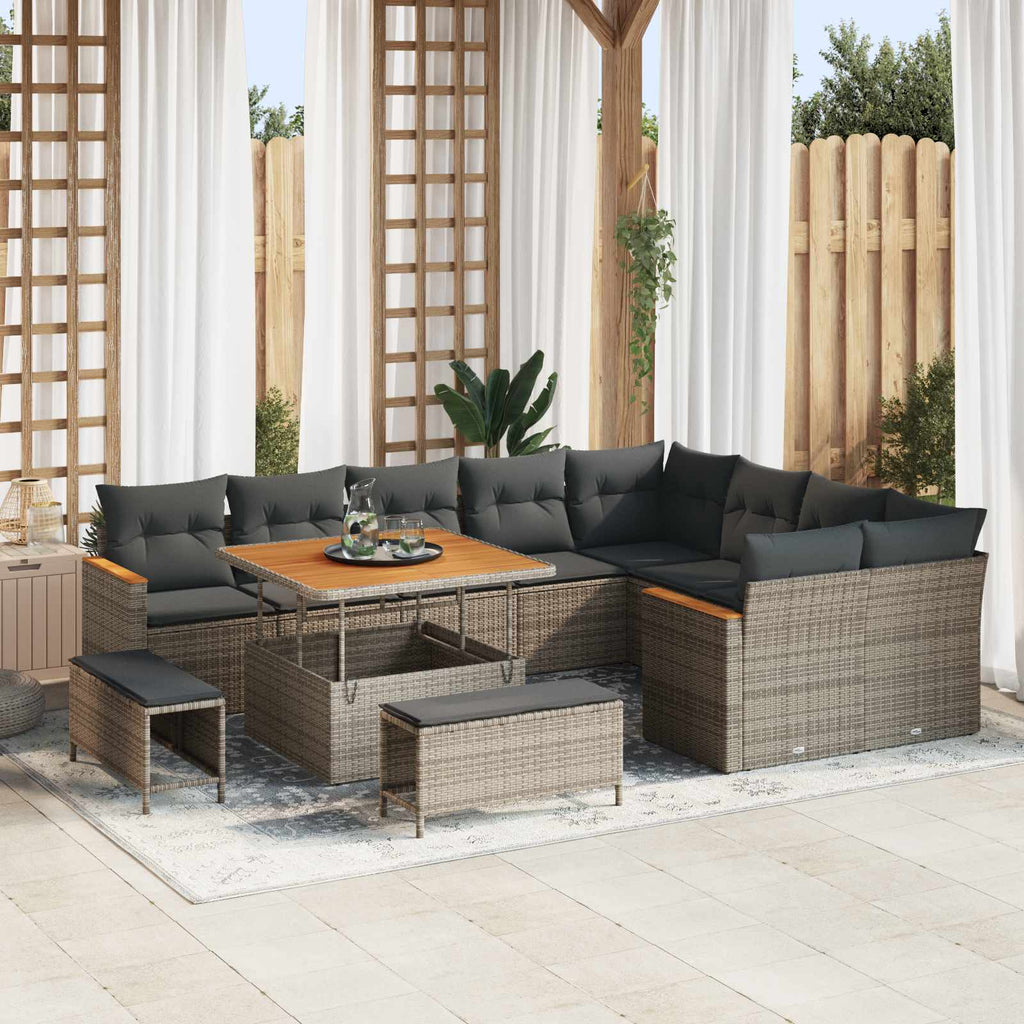 Conjunto de sofás de jardín 12 pcs Beige ratán sintético