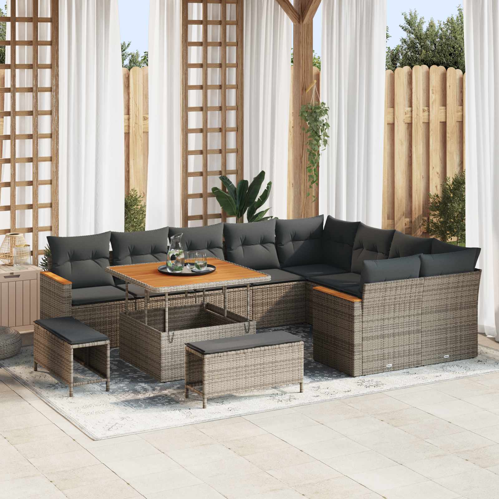 Conjunto de sofás de jardín 12 pcs Beige ratán sintético