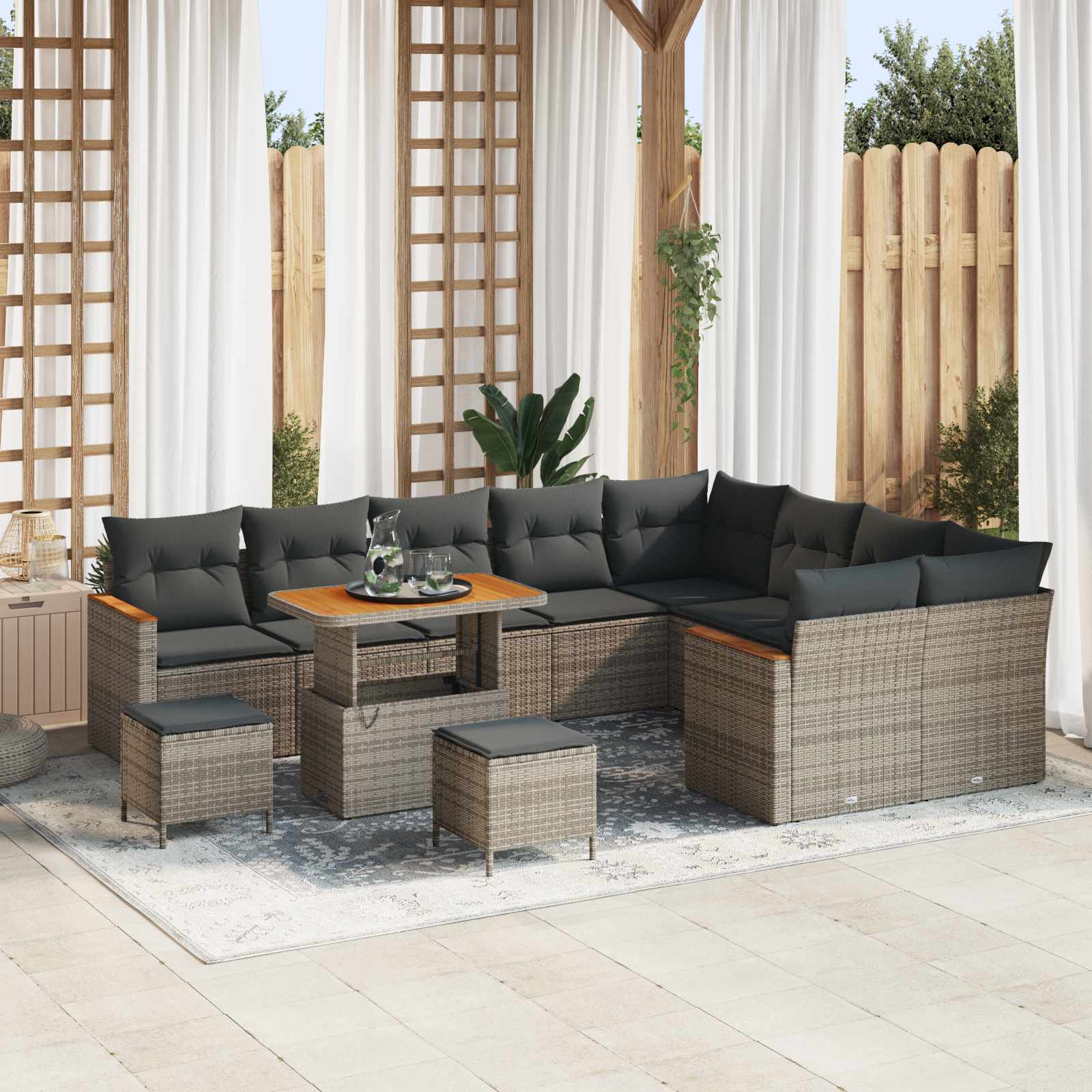 Conjunto de sofás de jardim 12 pcs Rattan sintético bege